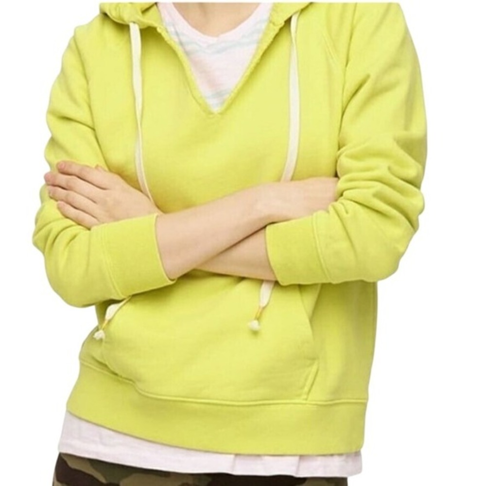 J.Crew Garment Dyed V-Neck Lime Green Hoodie Size XL